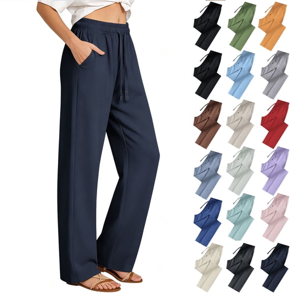 Axiiglly Women's Straight Leg Sweatpants, Plus Size Drawstring Elastic Waist Workout Joggers with Pockets, Casual Loose Hiking Athletic Trousers, S-5XL