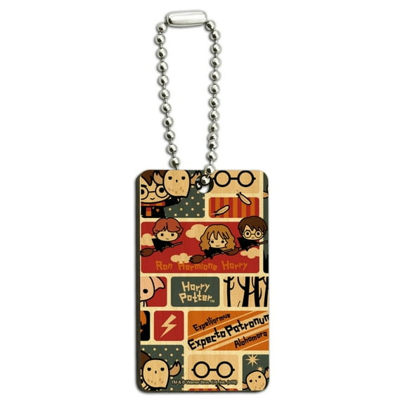 Harry Potter Cute Chibi Pattern Wood Wooden Rectangle Keychain Key Ring