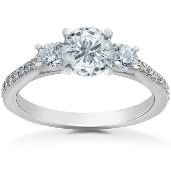 Pompeii 1 ct Round Diamond 3-Stone Lab Grown Eco Friendly Engagement Ring 14k White Gold