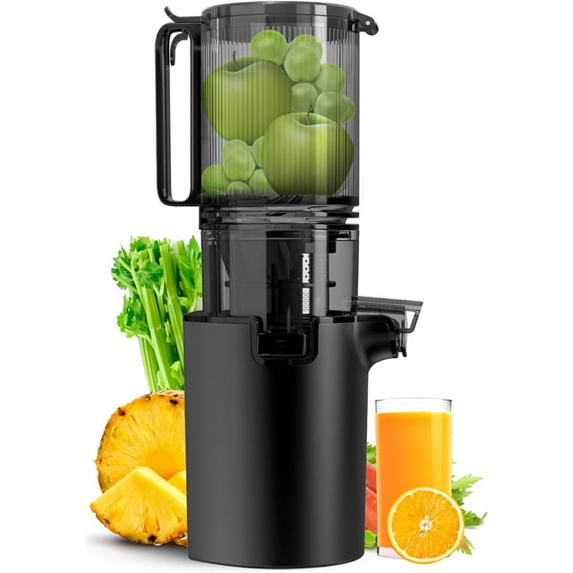 Cold Press Juicer, 350W Slow Masticating Juicer with 5.3" Wide Feed Chute, Supports Whole Fruits and Vegetables, Reverse Function, Easy to Clean with Brush, Black