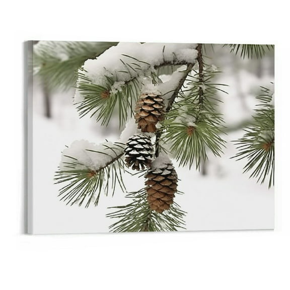 JRXY Pine Cones Wall Art Christmas Painting Canvas Print Winter Picture Stretched and Framed 20x16 Inch 20x16in