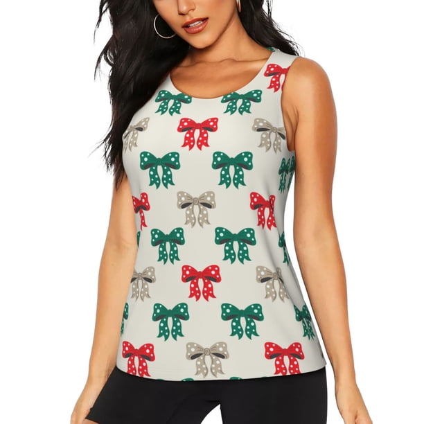 Balery Retro bows Camiseta sin mangas estampada ligera para mujer, tops de entrenamiento sin mangas, camisetas de yoga transpirables de secado rápido.-X-Large