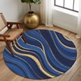 thumbnail image 2 of Large Round Rug 8Ft Washable Non-Slip, Navy Blue Moire Circle Area Rugs for Living Room Bedroom, Modern Abstract Art Indoor Floor Mats Carpet Runner for Home Decor, 2 of 8