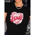 thumbnail image 1 of Cadeau de Saint-Valentin! T-Shirt pour Femmes Imprimé Amour Saint-Valentin - Polyester Confortable, Manches Courtes, Col Rond, Lavable en Machine, 1 of 8