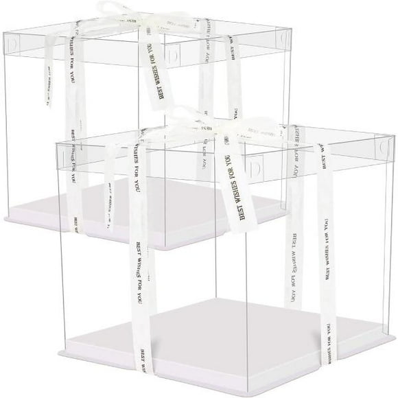 2pcs 10 Inch Transparent Cake Box Plastic Gift Box With Lid Double Layer Cake Box Cake Box With Ribbon Base Bakery Packaging Box