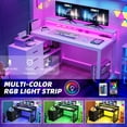 thumbnail image 6 of DWVO 55" L Shaped Desk with Power Outlets and Monitor Stand , Computer Desk with LED Light &File Cabinet, Corner Desk with 3 Drawers, White Modern Home Office Desk, Black, 6 of 10