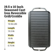 Lodge 19.5 X 10 Cast Iron Reversible Grillgriddle - Double Burner Griddle - Indoor & Outdoor Cooking - Superior Heat Retention - Reversible Grill Griddle - Made in the USA