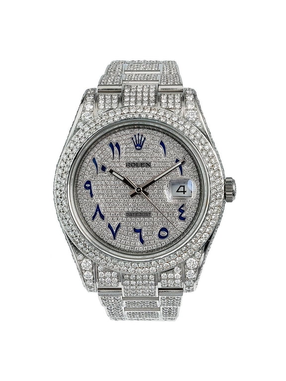 Pre-Owned Rolex Datejust 41MM 116300 Diamond Paved Eastern Arabic Dial Diamond Bezel Stainless Steel Full Diamond Oyster Bracelet 13ct