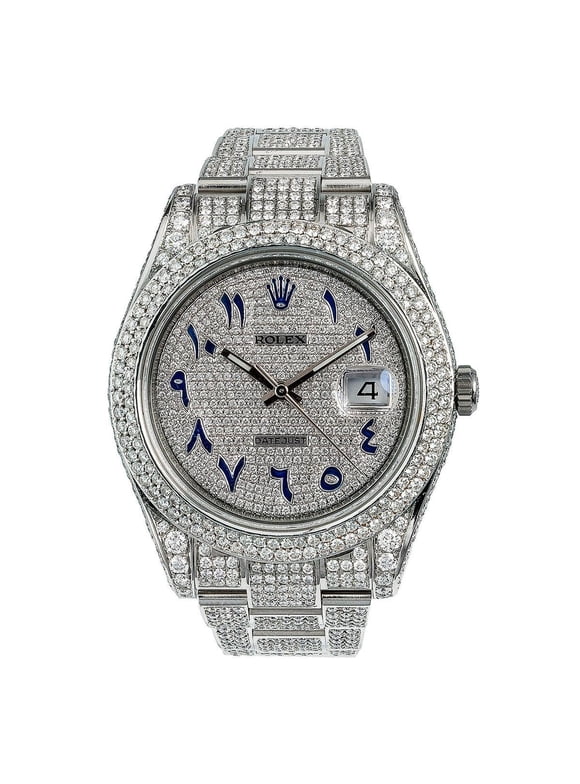 Pre-Owned Rolex Datejust 41MM 116300 Diamond Paved Eastern Arabic Dial Diamond Bezel Stainless Steel Full Diamond Oyster Bracelet 13ct