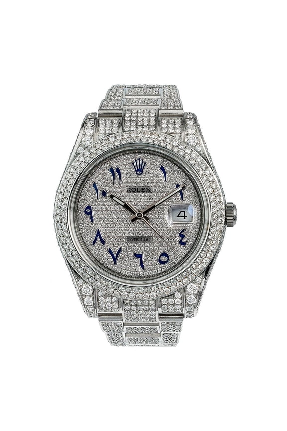 Pre-Owned Rolex Datejust 41MM 116300 Diamond Paved Eastern Arabic Dial Diamond Bezel Stainless Steel Full Diamond Oyster Bracelet 13ct