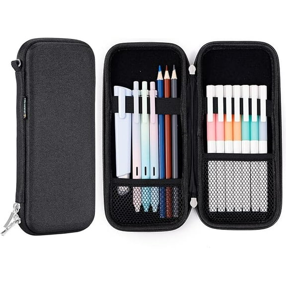 Upgraded Hard Pencil Case Box for Adluts,Durable Pen Carrying Case with Zipper-Black