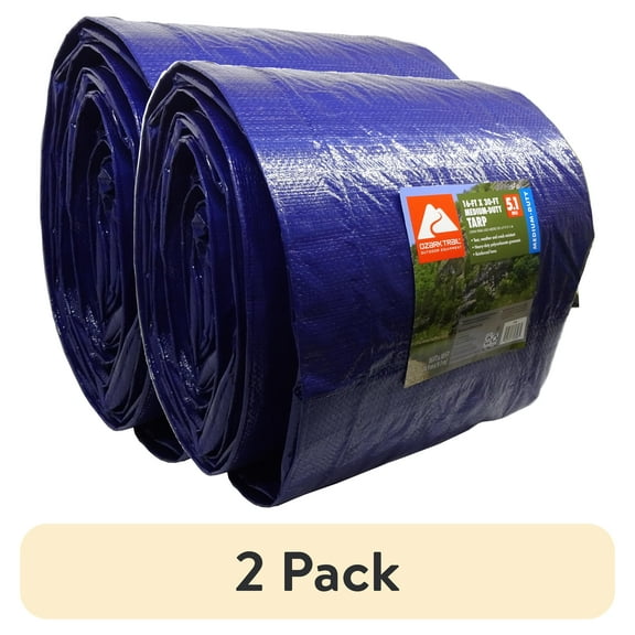 (2 pack) Ozark Trail PE Medium-Duty Tarp, 16'x30', Reinforced Hems, Weather Resistant