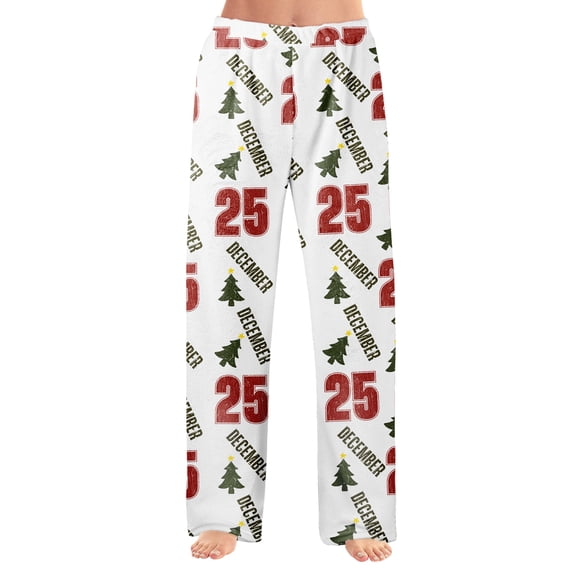 Adult Fashion Christmas Print Casual Pants with Drawstring Elastic Waist, Comfortable Sleepwear and Loungewear Trousers for Home Use,White,M