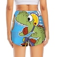 thumbnail image 4 of Uemuo Dinosaur Riding a Motorcycle Pattern Women's Athletic Shorts High Waisted Running Shorts with Liner Pockets Gym Elastic Workout Shorts-Small, 4 of 9