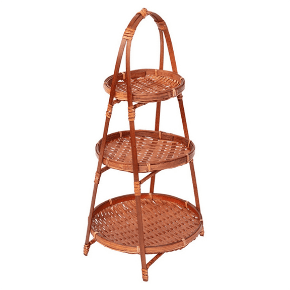 1Pcs Fruit Food Vegetable Bamboo Woven Basket Handwoven 3 Layers Standing Tray Multi-Function Storage Basket for Kitchen,1 x Bamboo Woven Basket,Red-Brown