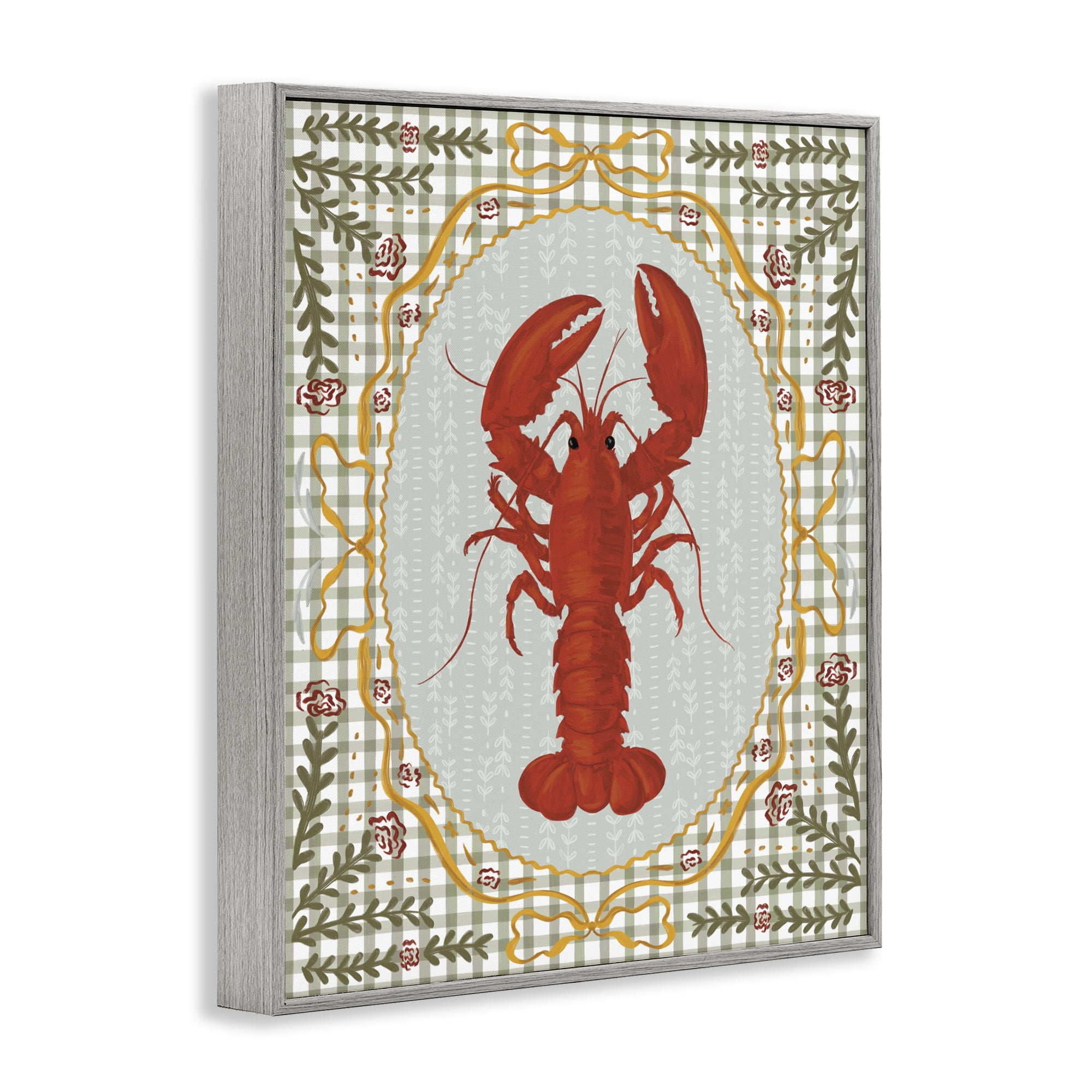 Stupell Industries Lobster with Gingham Kitchen Charm Gray Framed Giclee Art, design by Vero Illustrates
