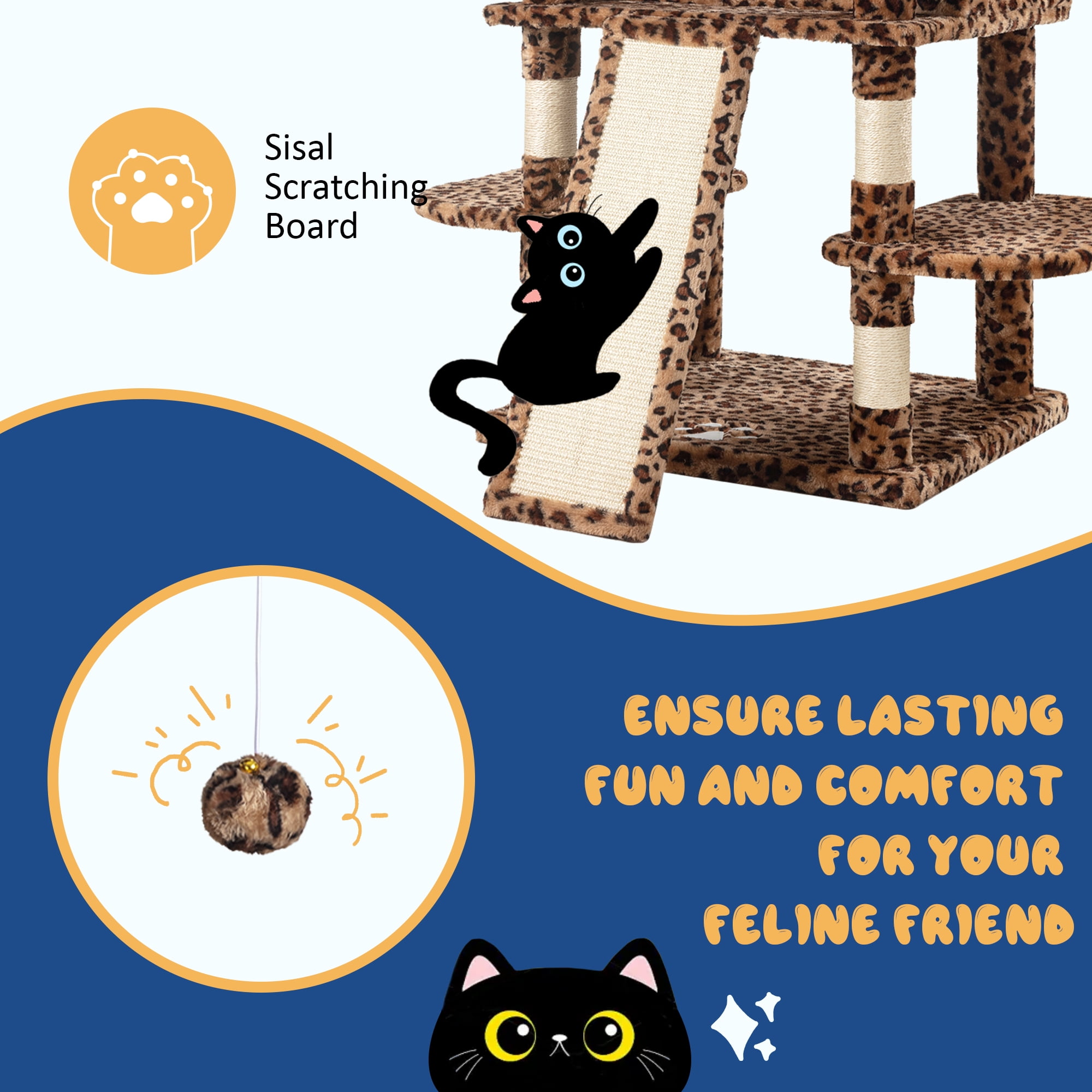 Allewie 68" Multi-Level Large Cat Tree and Tower with Cat Condo House, Scratching Posts & Board, Leopard Print