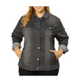 thumbnail image 2 of GRACE & GRANDEUR Juniors Plus Size Long Sleeve Button Down Jean Denim Jacket with Pockets, 2 of 7