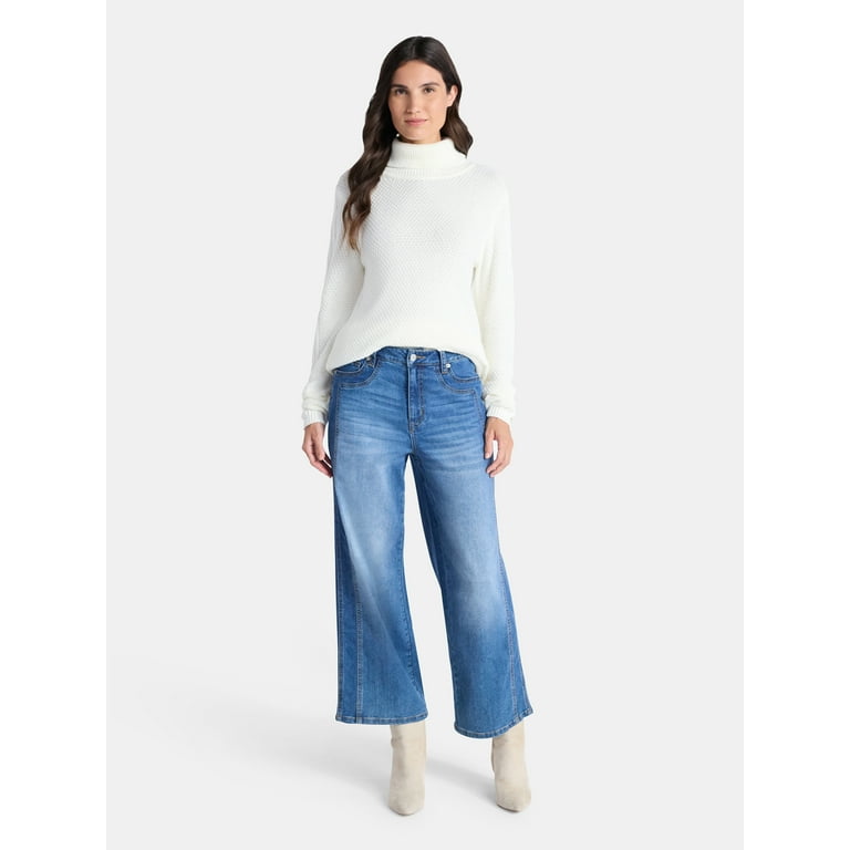 Time and Tru Women's High Rise Wide Leg Cropped Jeans with
