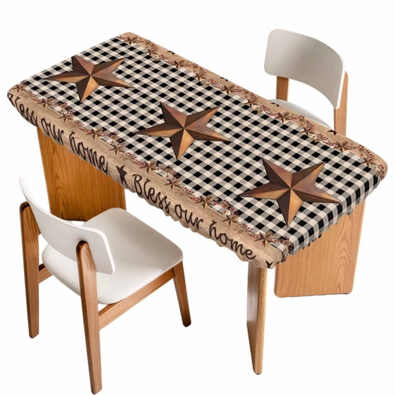Western Texas Star Vintage Table Cloths for 3 Foot Rectangle Tables, Rustic Wreath Wood Black Plaid Patio Waterproof Elastic Fitted Tablecloths, Washable Rectangular Table Cover for Camping