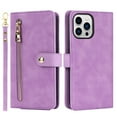 thumbnail image 5 of ELEHOLD Luxury Wallet Case for iPhone 14 Pro Max 6.7" Card Slots Zipper Purse Stand Function with Crossbody Strap Wrist Strap PU Leather Shockproof Case, Lightpurple, 5 of 9