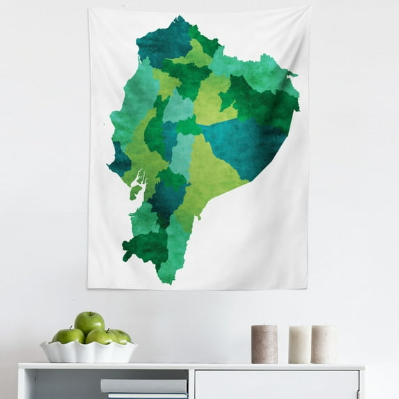 Ecuador Tapestry, Political Map in Green Tones Cartographic Illustration Latin America Country, Fabric Wall Hanging Decor for Bedroom Living Room Dorm, 5 Sizes, Multicolor, by Ambesonne