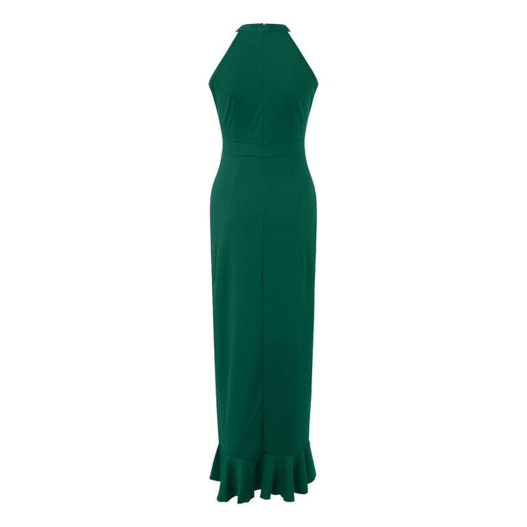 high slit turtleneck dress Norma Kamali Halter Turtleneck Side Slit Gown main image 1