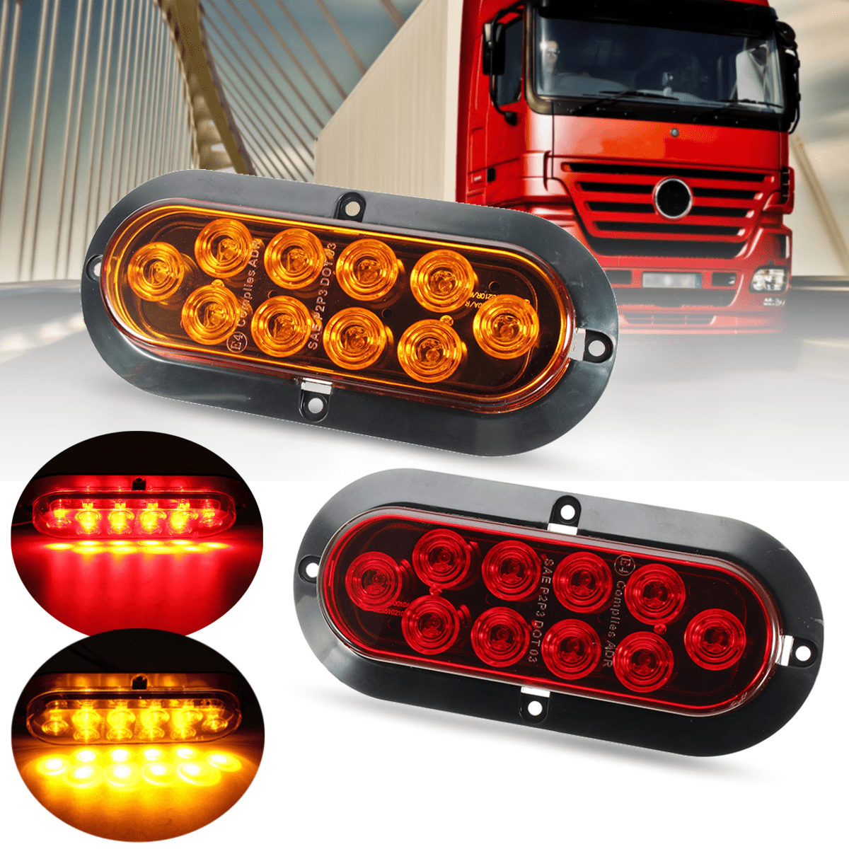 4X Red Surface Mount Oval 6/" 10 LED Boat Truck Trailer Tail Stop Brake Light US