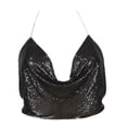 thumbnail image 2 of Women Metal Sequin Sparkle Glitter Tank Deep V Neck Spaghetti Strap Backless Chain Halter Crop Tops Party Blouse, 2 of 3