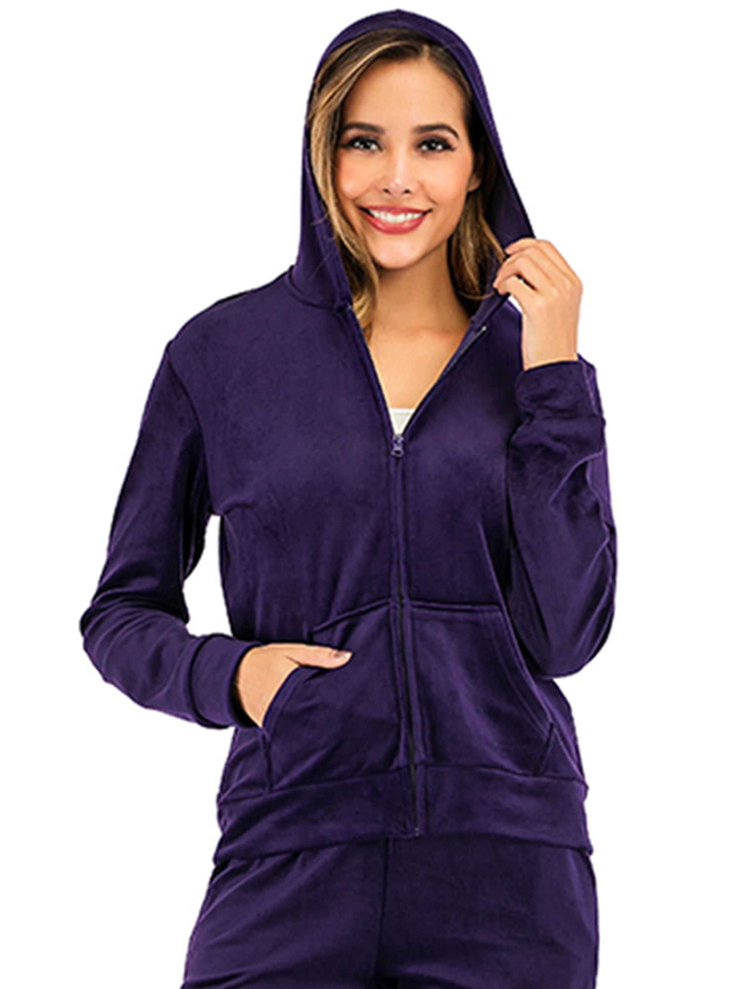LELINTA Women's Oversized Ultra Soft Velvet Solid Full-Zip Hoodie ...