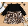 thumbnail image 3 of StylesILove Infant Baby Girls Black Ribbed Long Sleeve Leopard Ruffle Dress Animal Print Princess Girl Spring Fall Outfit (6 Months), 3 of 7