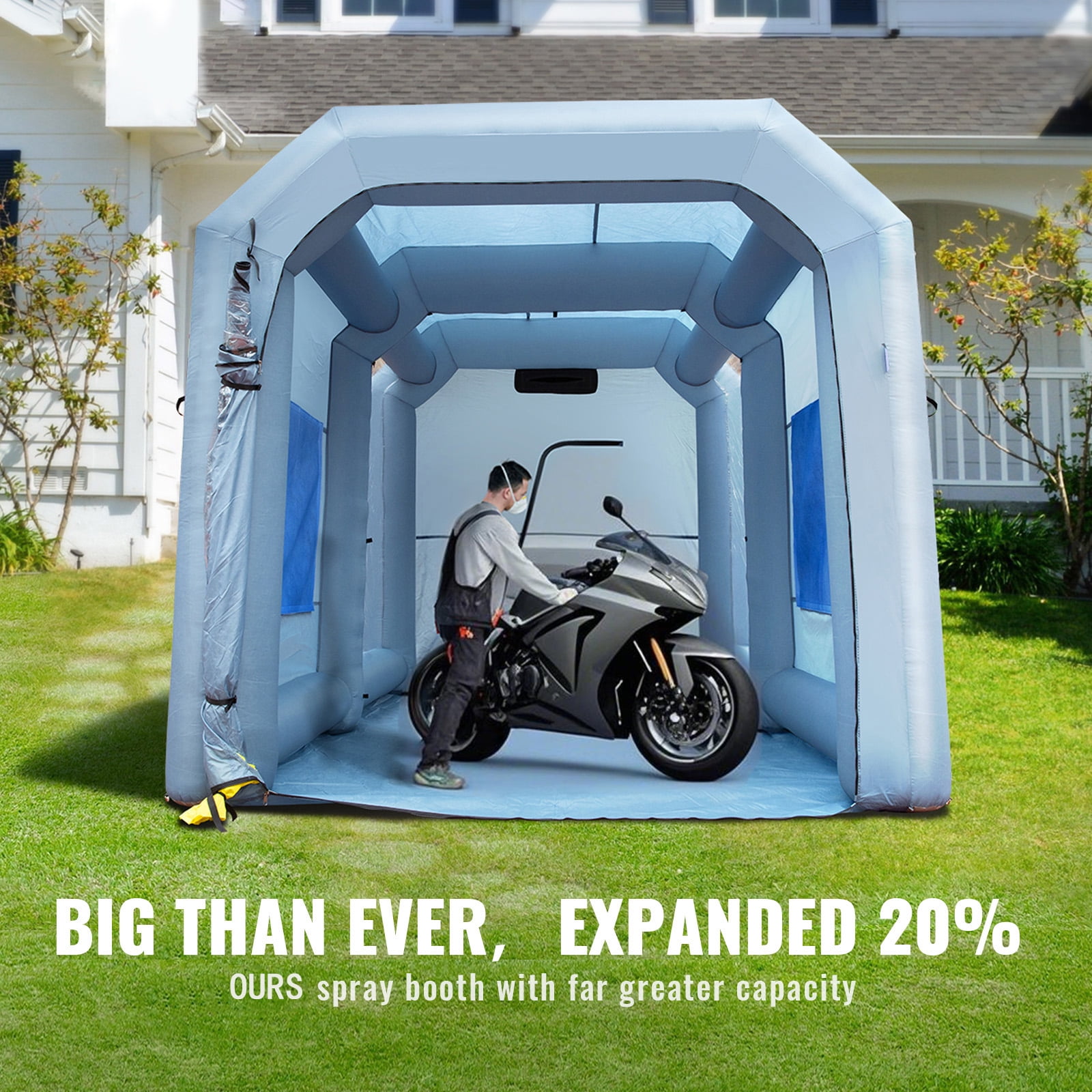 KFFKFF Inflatable Paint Booth, Dimensions 13x10x9ft, 900W Robust Air Movers Paint Tent, Vehicle Coating Tent with Air Purification for Vehicle Storing Spot, Motorcycle Shelter