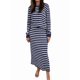 thumbnail image 1 of Conjuntos de 2 Piezas de Falda para Mujer, Moda de Otoño, Suéter A Rayas, Vestido Midi de Punto, Ropa de Salón, Viajes, Ropa de Invierno. Azul y L, 1 of 10