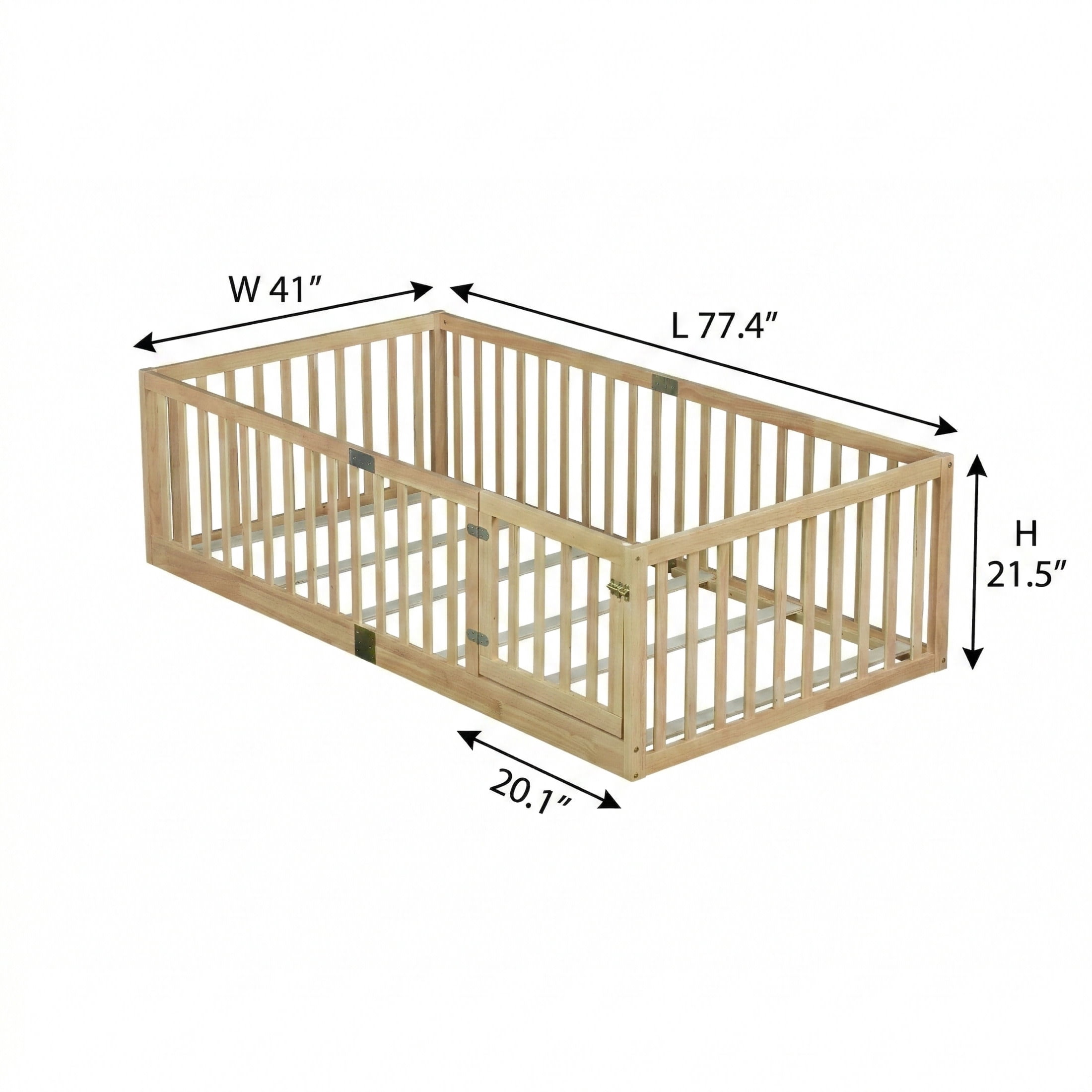 Noble House Nira Twin Floor Bed with High Fence and Door, Rubber Wood Montessori Bed Frame, Kids' Room, Natural
