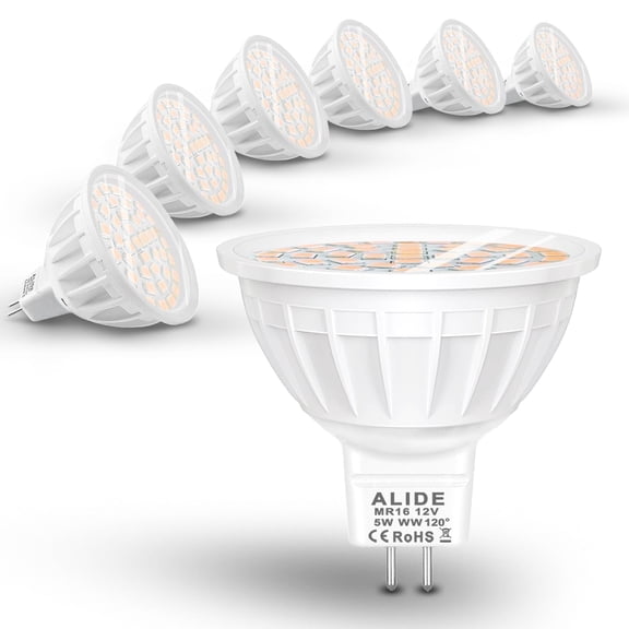 ALIDE 5W MR16 Led Flood Bulbs, 50W Equivalent, 12V GU5.3 Bi-Pin Bulb 2700K Warm White for Accent Landscape Lighting, 6Pack