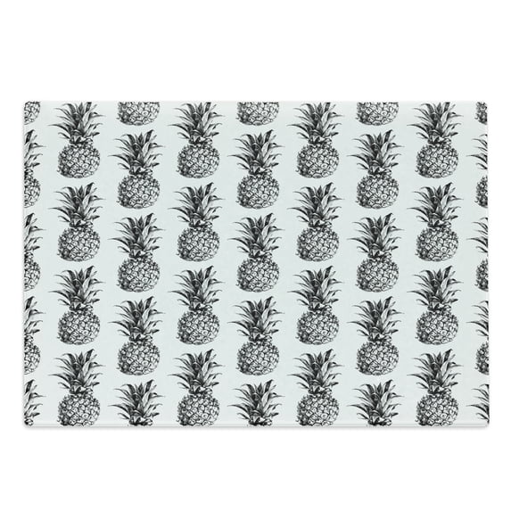 Pineapple Cutting Board, Hand Drawn Tropical Theme Vintage Style Pineapple Fruit Pattern, Decorative Tempered Glass Cutting and Serving Board, Large Size, Black Grey White, by Ambesonne