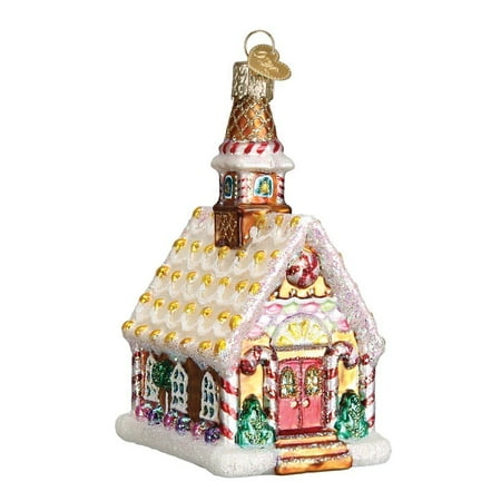 Miniature Hand Blown Glass Gingerbread Church Glass Blown Ornament, Hand crafted in age-old tradition using techniques that originated in the 1800's By Old World Christmas ()