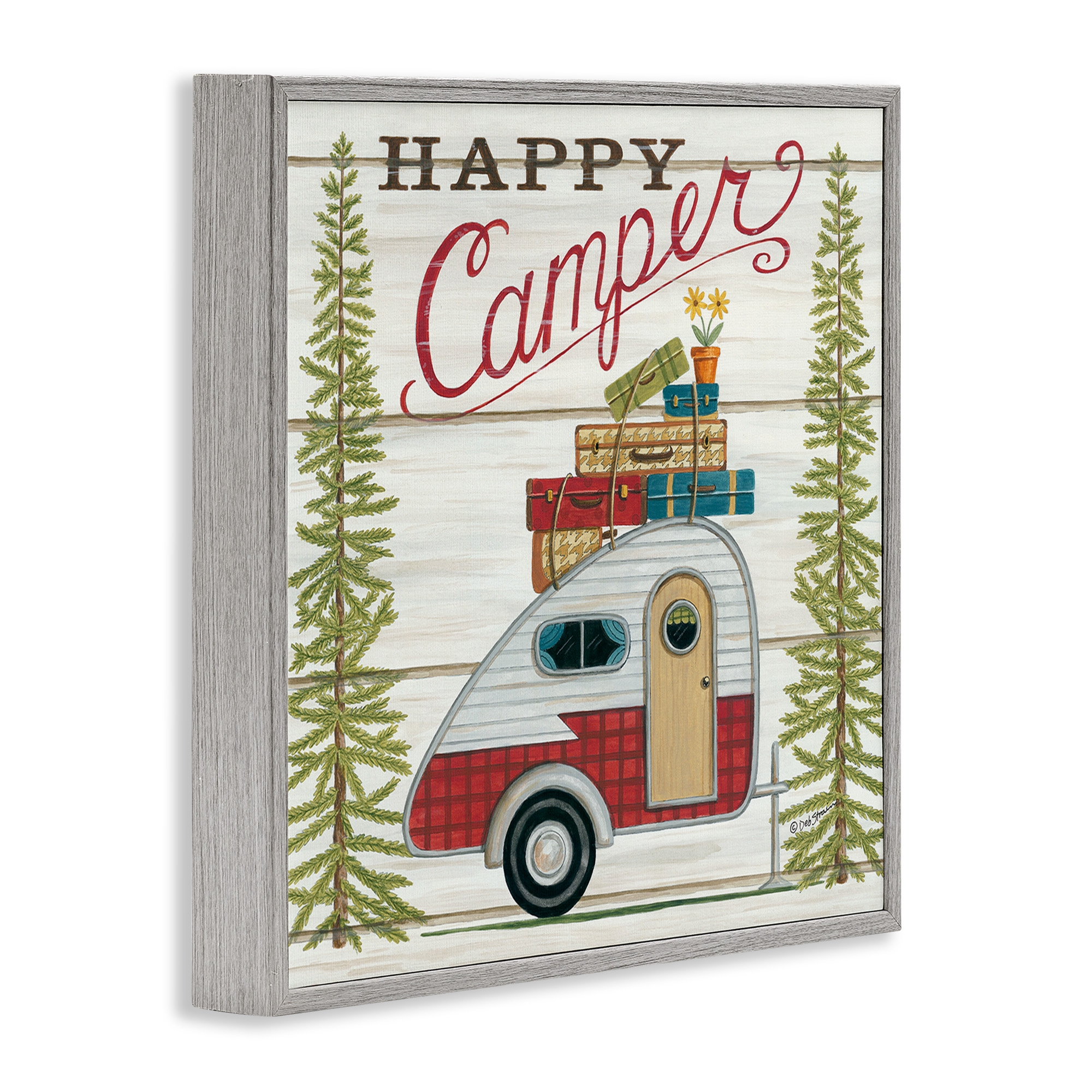 Stupell Industries Rustic Happy Camper Phrase Typography Painting Gray Framed Art Print Wall Art, 24 x 24
