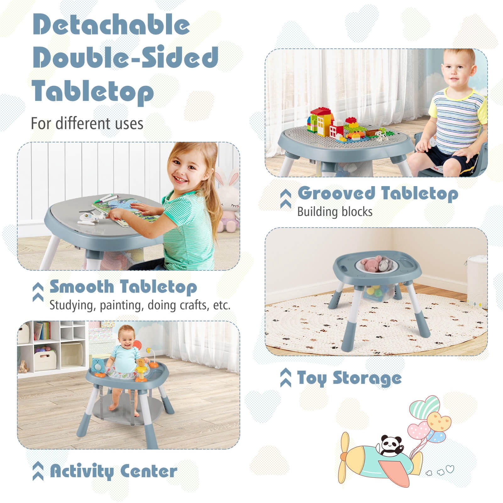 Babyjoy 16-in-1 Baby High Chair with Activity Center Booster Seat Building Block Table Celadon