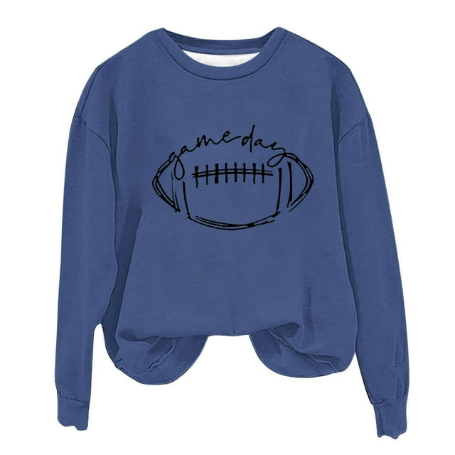 Rbaofujie Chandails pour Femmes Automne Chandails Décontractés Imprimés Col Rond Manches Longues Haut Ample Chandails en Molleton Bleu Filles Chandail à Capuchon