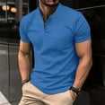 thumbnail image 2 of Mens Golf Henley Shirts Summer Short Sleeve Button Down Muscle Tops Business Casual Wrinkle Free Band Collar Blouses Blue XXXL, 2 of 5