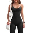 thumbnail image 2 of Ketyyh-chn99 Jumpsuit for Women Plus Size Overall Fashion Tops Workout Seamless Jumpsuit Yoga Ribbed Bodycon One Piece Leggings Romper Black,M, 2 of 5