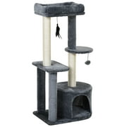 PawHut Arbre à chat tour de jeu pour chats multi-niveaux 1 niche 1 perchoir grattoir recouvert de sisal, activité d'escalade jouets stables hauteur 39", gris