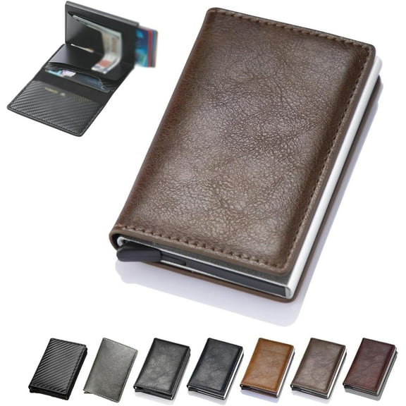 Simplofficial Simple Toggle Wallets for Men, Auto Pop up Wallets, Men's Genuine Leather Wallet Rfid Blocking, Anti-Theft Minimalist Credit Card Holder (Brown)