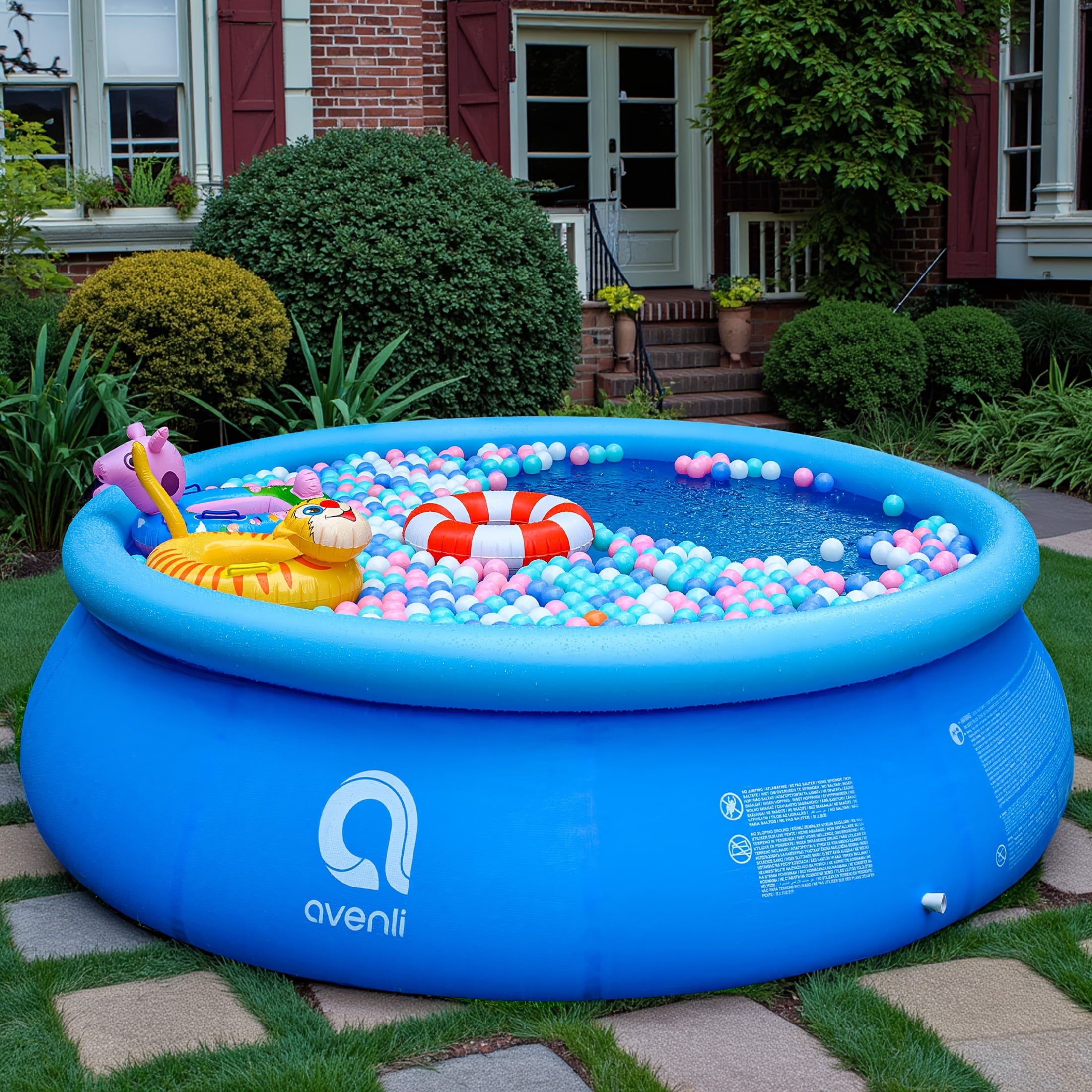 Super Large Household Adult Round Swimming Pool, Non-Inflatable Folding Storage, Sprayable Blue Heightened Thickened Summer Water Park, Holds 8-10 People, Water Molding, for Patio, Beach Party