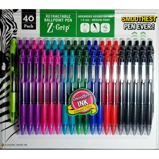 Pack of 40 Medium Multi Color pens. Zebra Pens. Retractable Ballpoint