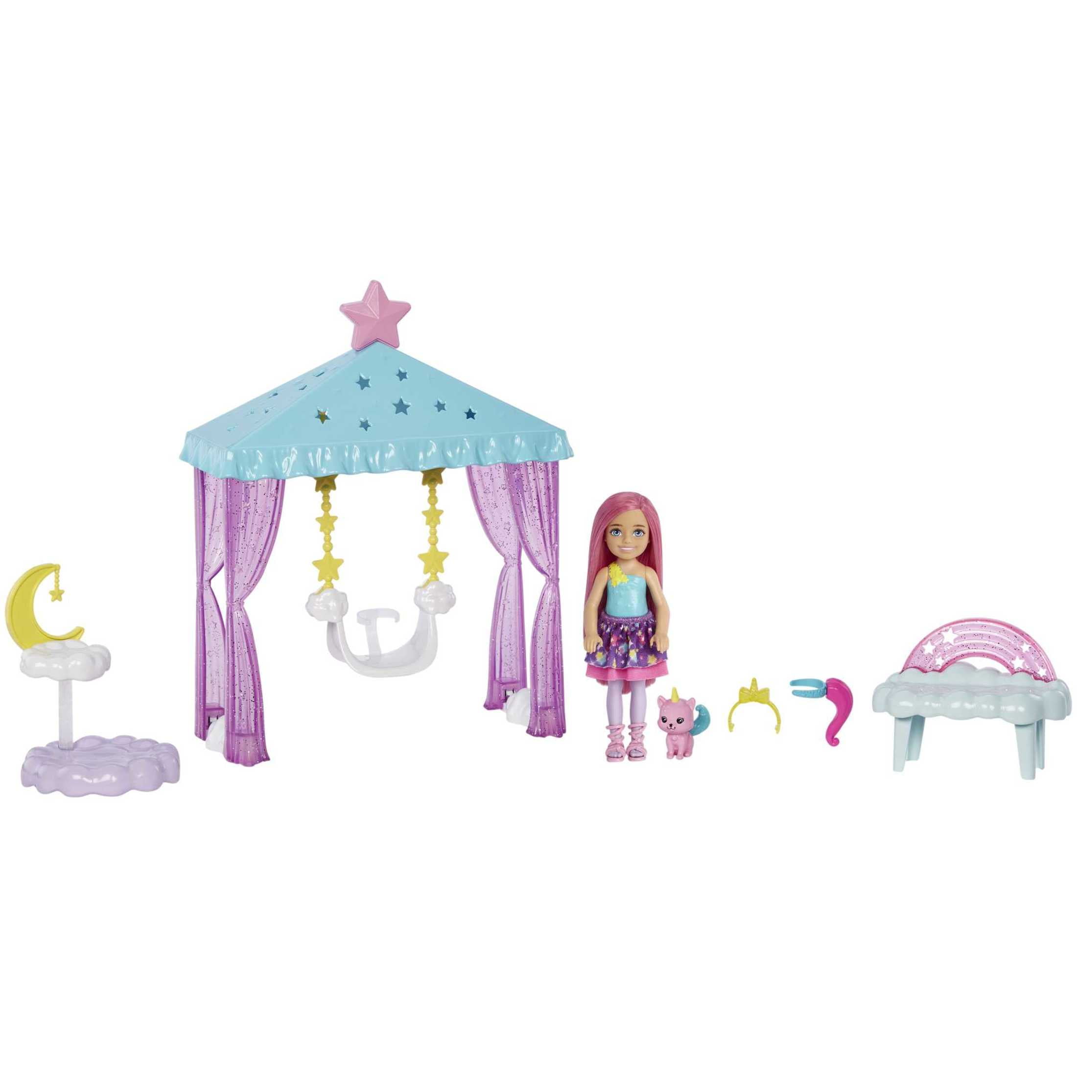 Barbie Dreamtopia Chelsea Doll and Playset with Gazebo Swing, Kitten and Accessories