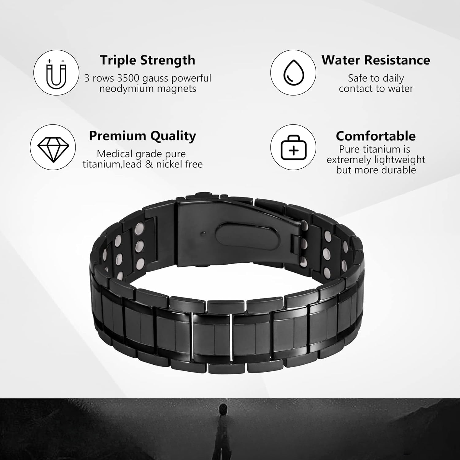 Wollet 3X Magnetic Bracelets for Men Triple Strength, Titanium Magnetic Bracelet with Folding Clasp