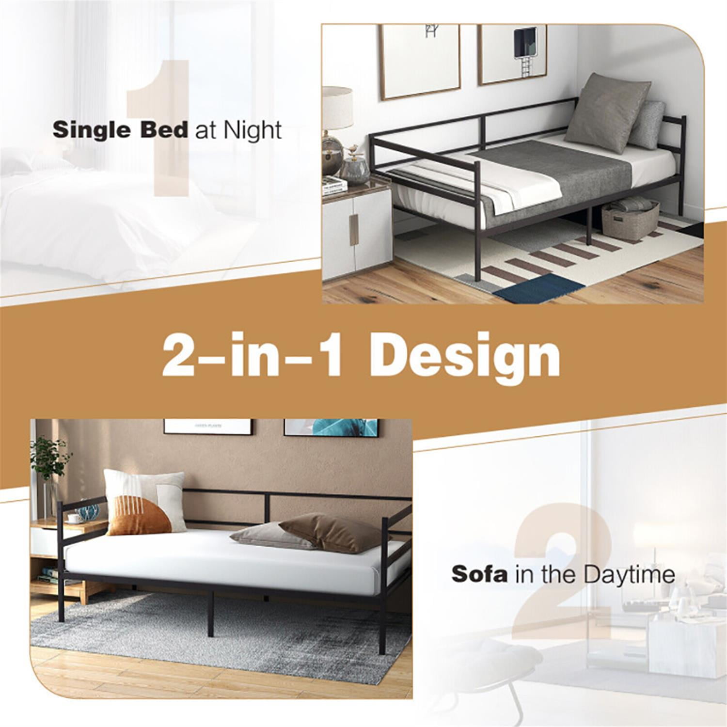 Demi Bonn Twin Size Metal Daybed Frame for Living Room Bedroom, Modern Bed Frame for Teens, Black