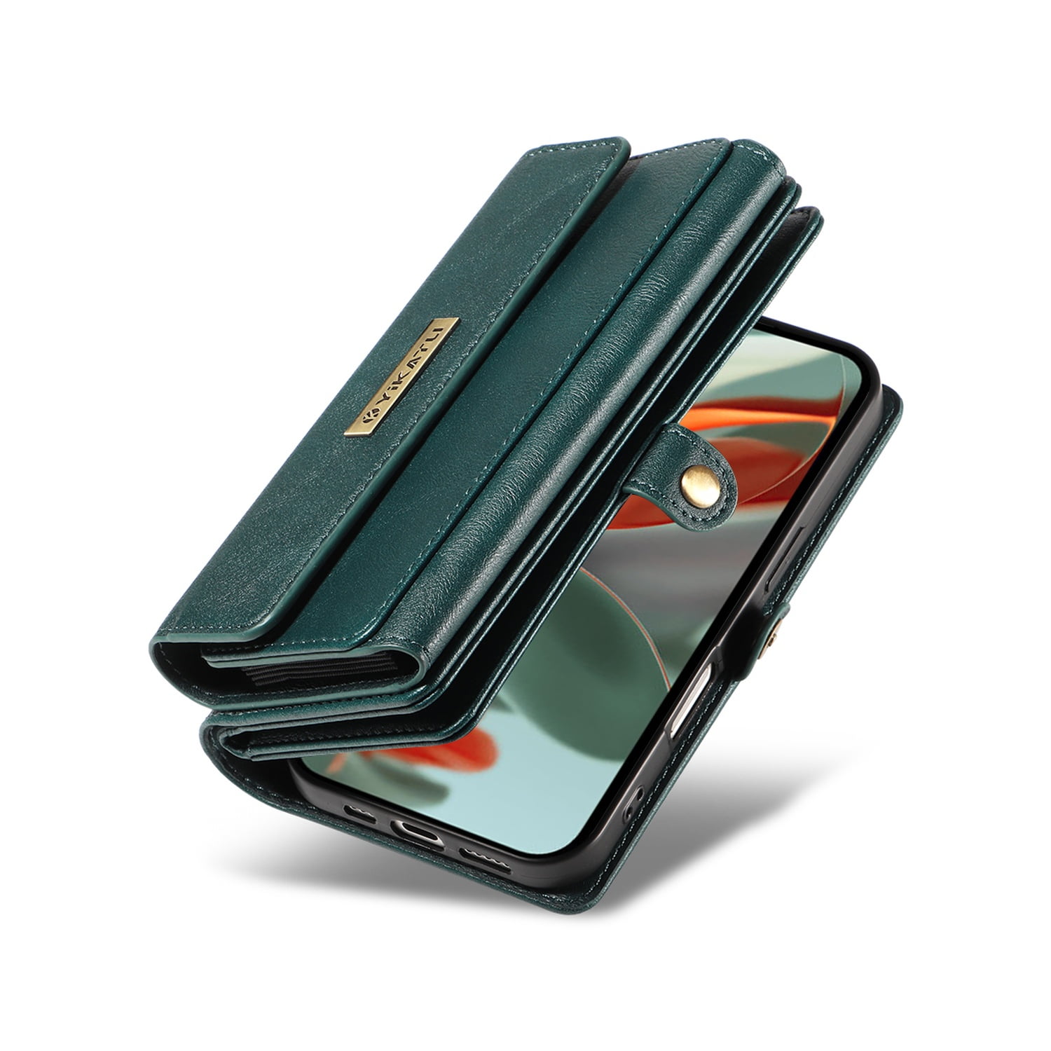 Dteck Wallet Case for iPhone 12 Pro / 12 6.1", RFID Blocking Card Holder PU Leather Crossbody Strap Magnetic Snap Zipper Purse Shockproof Phone Cover,Green